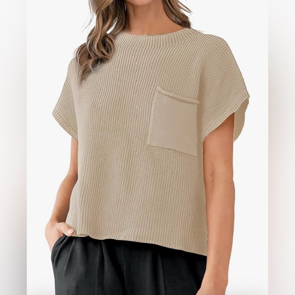 NWT Sweater Vest Cap Sleeve Crew Neck Sleeveless Casual Knit Sweater S Apricot